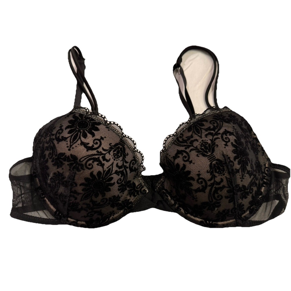 On Gossamer Black Lace Padded Underwire Bra Womens 34B Lingerie